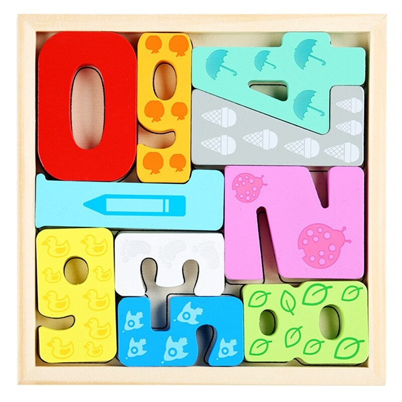 Wooden number puzzle with colorful digit pieces fitted into a square frame