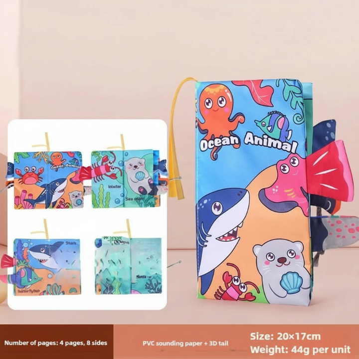 Ocean animal cloth book with colorful sea creatures and fabric tails