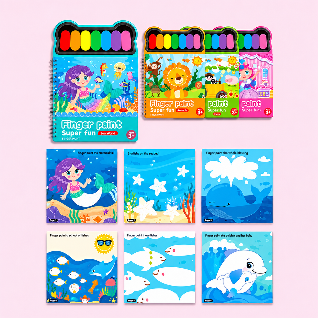 Ocean finger painting book with sample sea-life activity pages and other available styles
