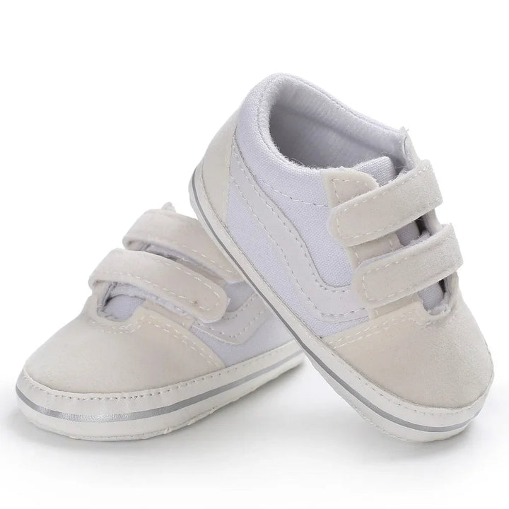 Off-white baby sneakers with double hook-and-loop straps