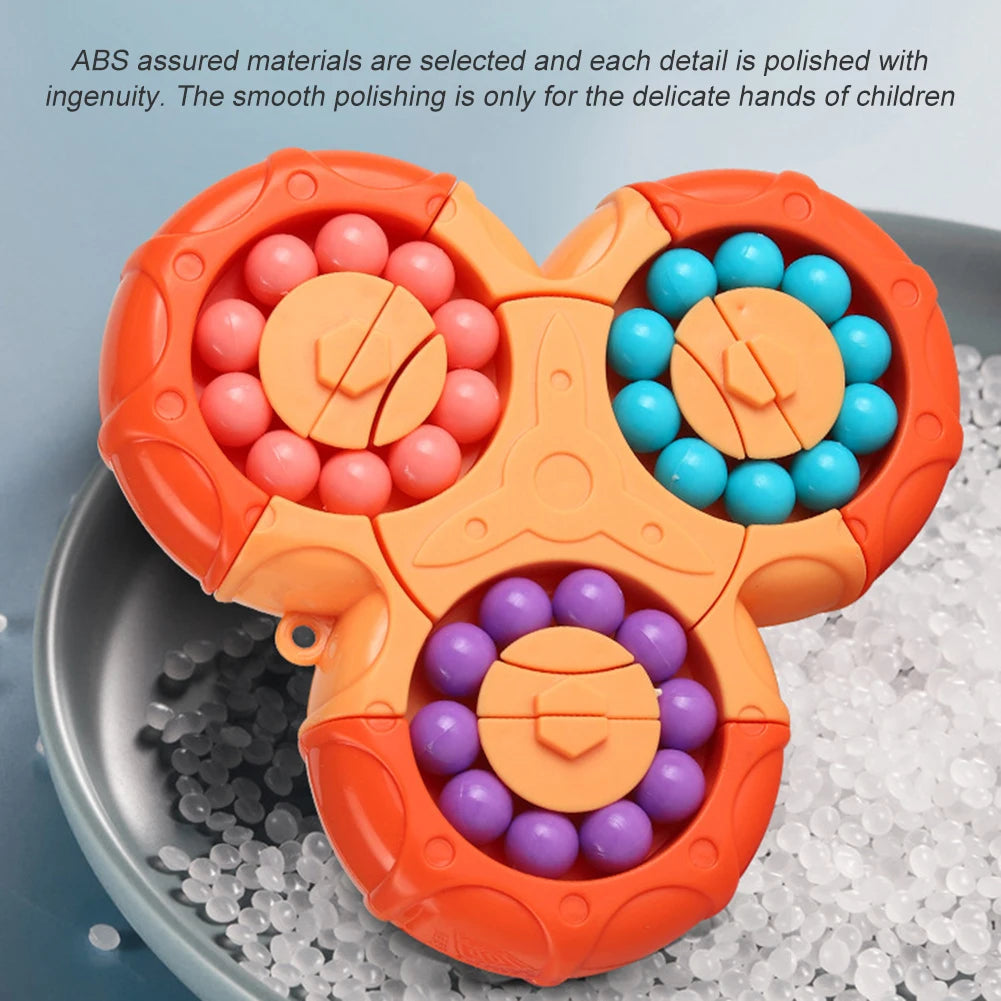 Orange ABS plastic bead puzzle with textured edges and three colorful bead tracks