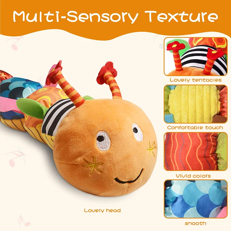 Close-up of an orange caterpillar face, antennae, and different fabric textures