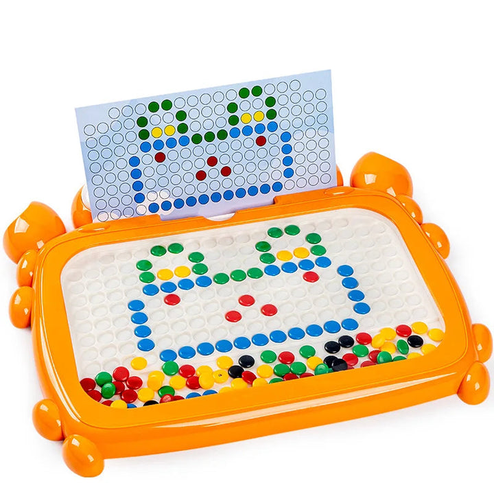 Orange crab drawing board with a cat bead pattern and matching reference card