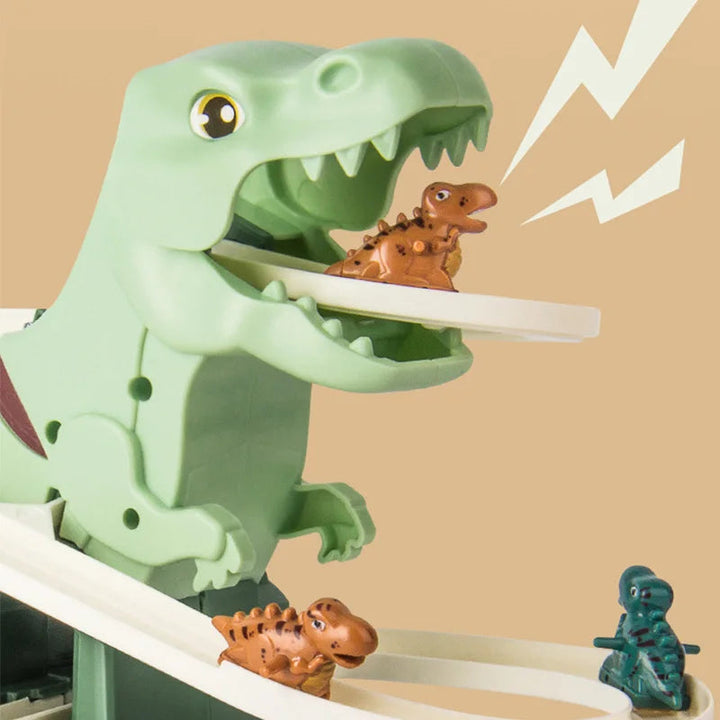 Orange dinosaur figure emerging from the large dinosaur&