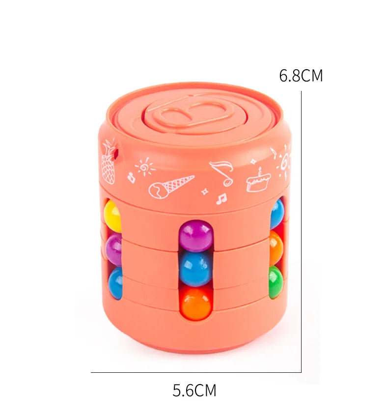 Orange fidget puzzle with measurements of 6.8 cm tall and 5.6 cm wide