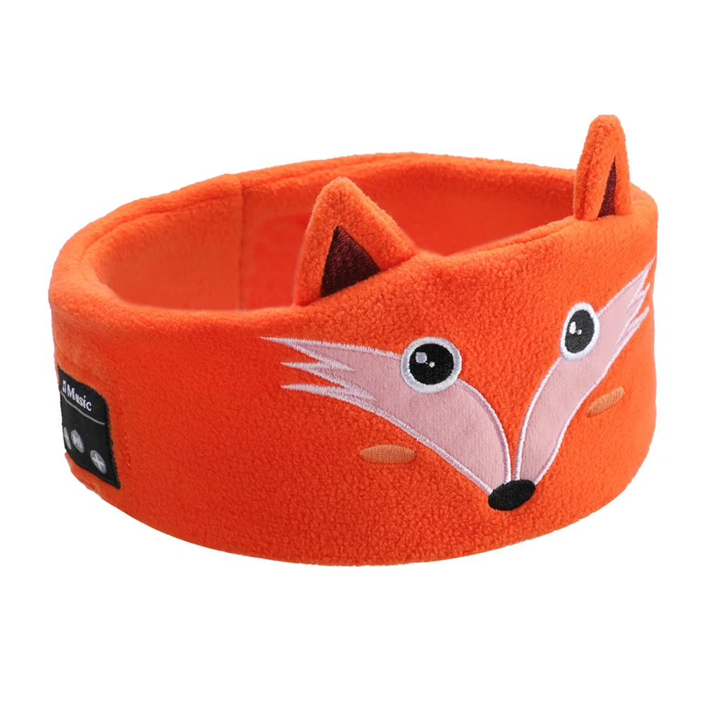 Orange fox Bluetooth sleep mask with pointed ears and an embroidered face.