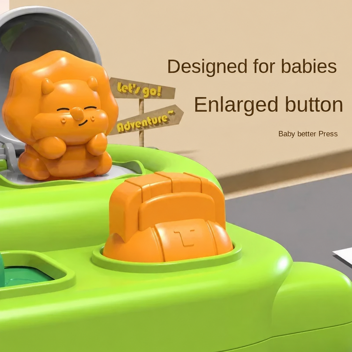 Close-up of the large orange control and an orange animal beneath an open pop-up lid