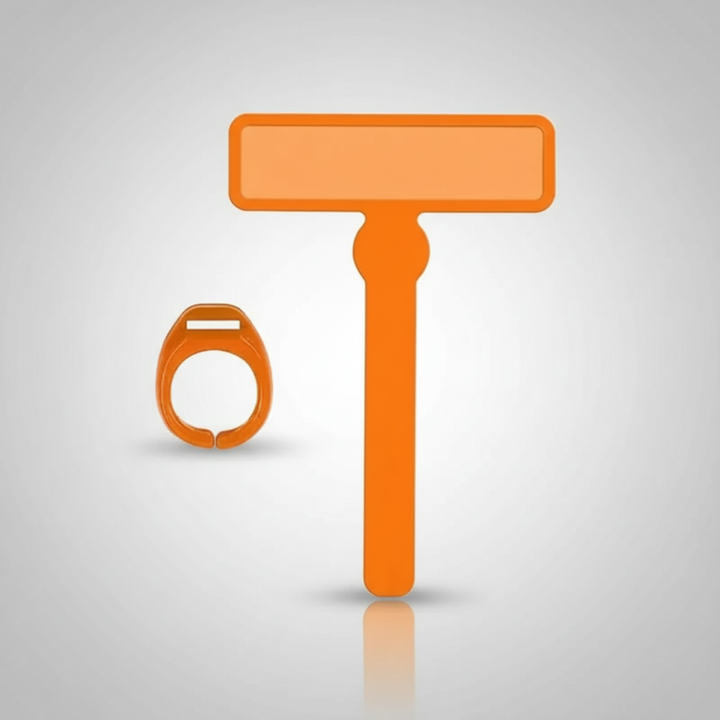 Orange reading guide with a colored window and matching finger ring.