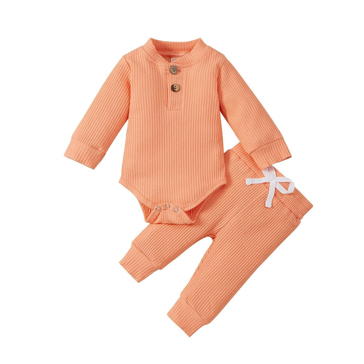 Orange ribbed long-sleeve baby bodysuit and matching pants