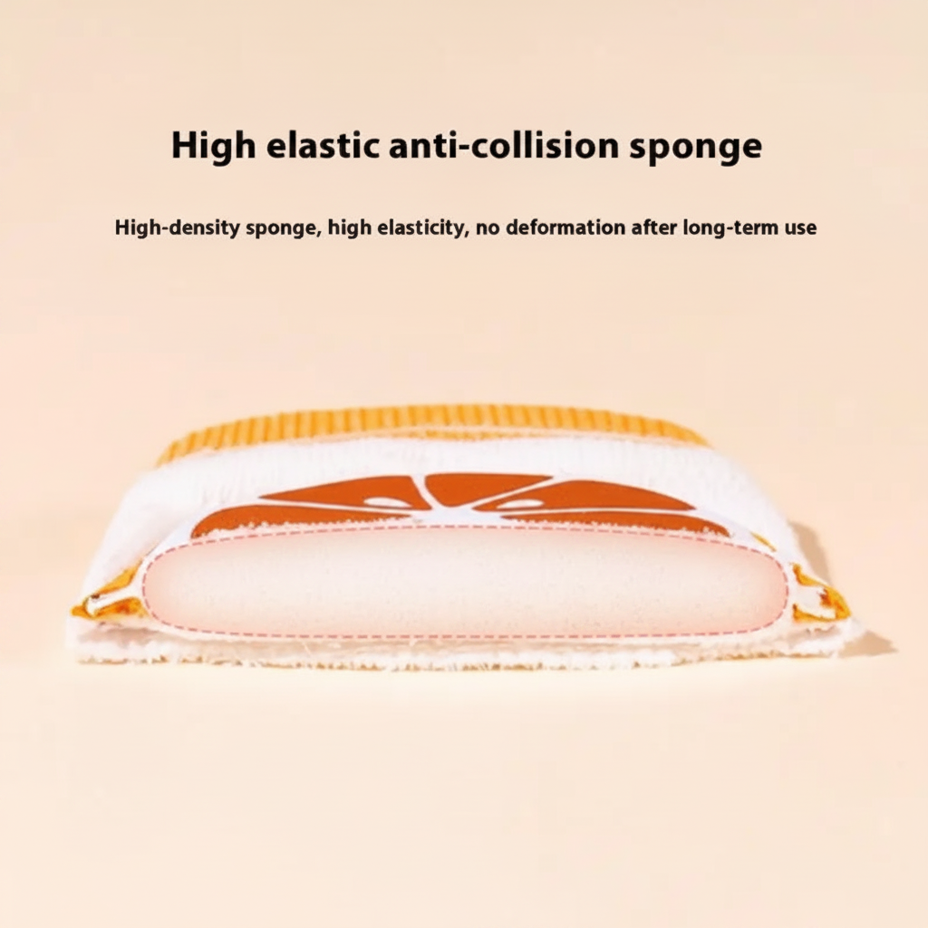 Cutaway view of an orange-slice knee pad showing its sponge padding.