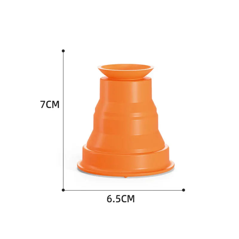 Orange stacking cup with height and width measurements