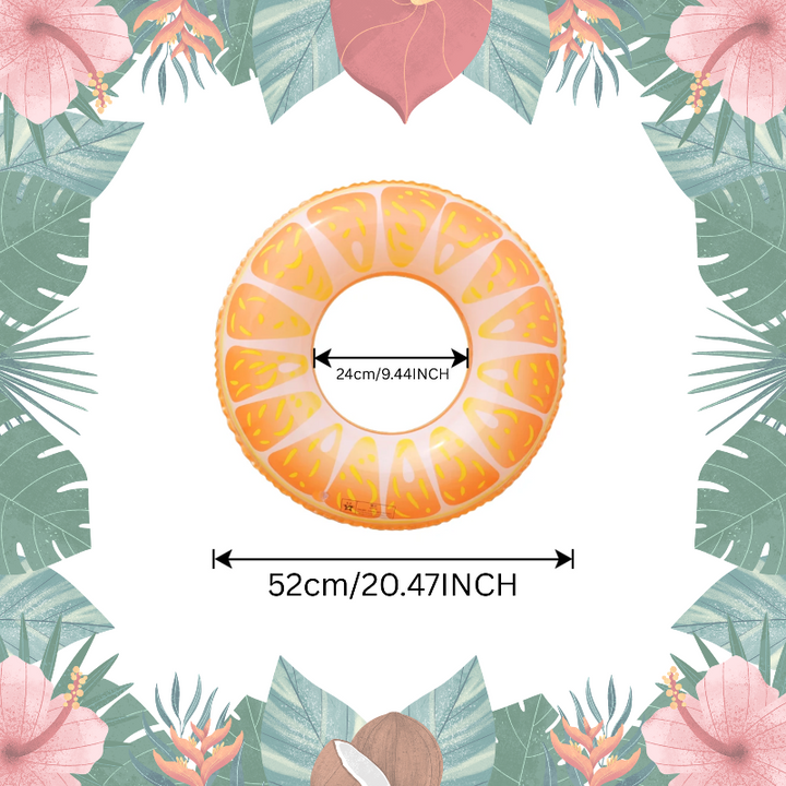 Orange swim ring with a 52 cm outer diameter and a 24 cm inner opening.