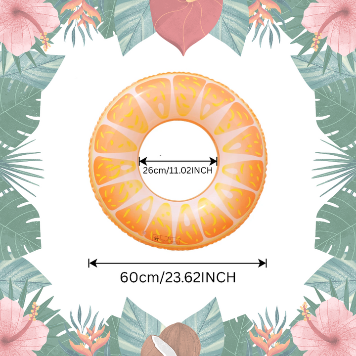 Orange swim ring with a 60 cm outer diameter and a 26 cm inner opening.
