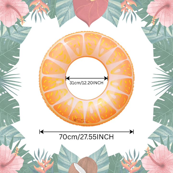 Orange swim ring with a 70 cm outer diameter and a 31 cm inner opening.