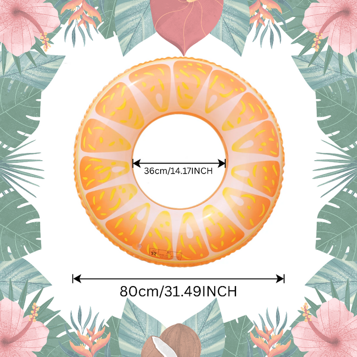 Orange swim ring with an 80 cm outer diameter and a 36 cm inner opening.