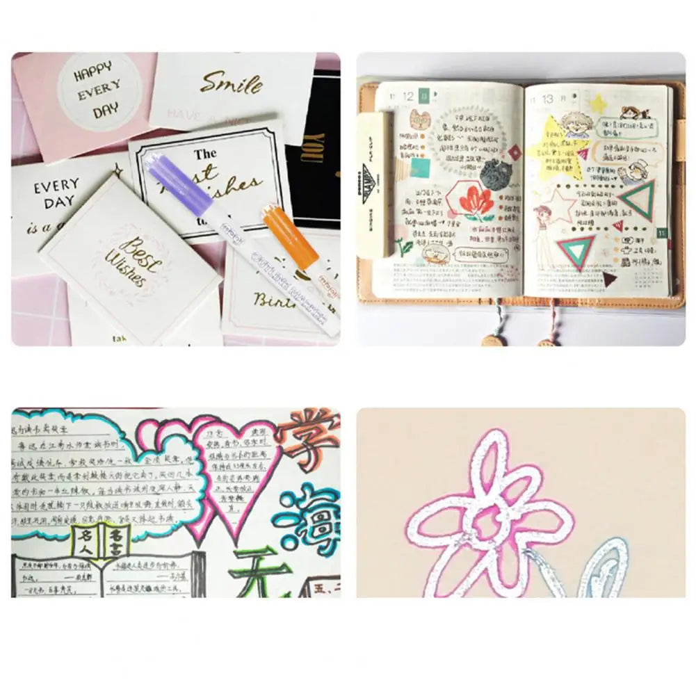 Handmade cards, journal pages, and drawings decorated with outline markers