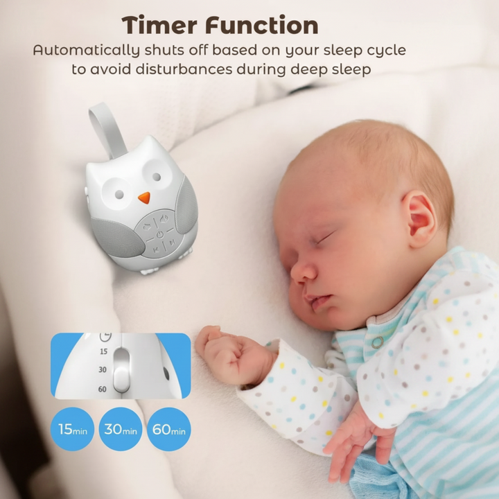 Owl night light timer graphic showing 15-, 30-, and 60-minute settings.
