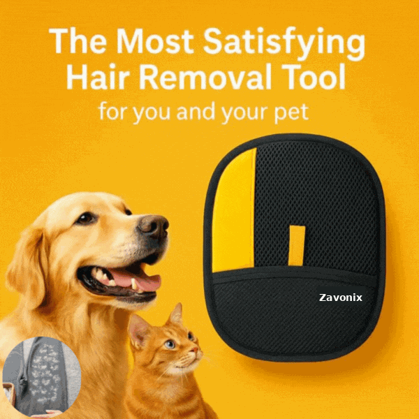 Reusable pet hair remover glove for cleaning fur from clothes and furniture