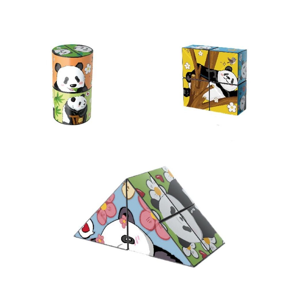 Panda folding puzzles in Cylinder, Square, and Triangle designs