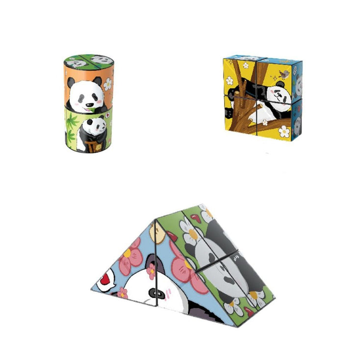Panda folding puzzles in Cylinder, Square, and Triangle designs