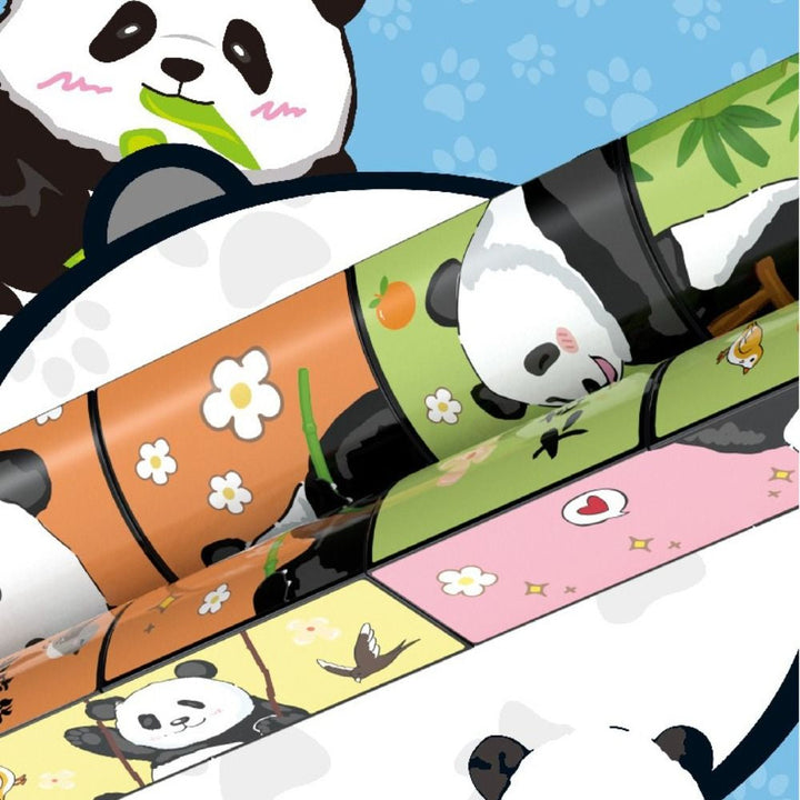 Close-up of panda, flower, and bamboo artwork across the folding puzzle sections
