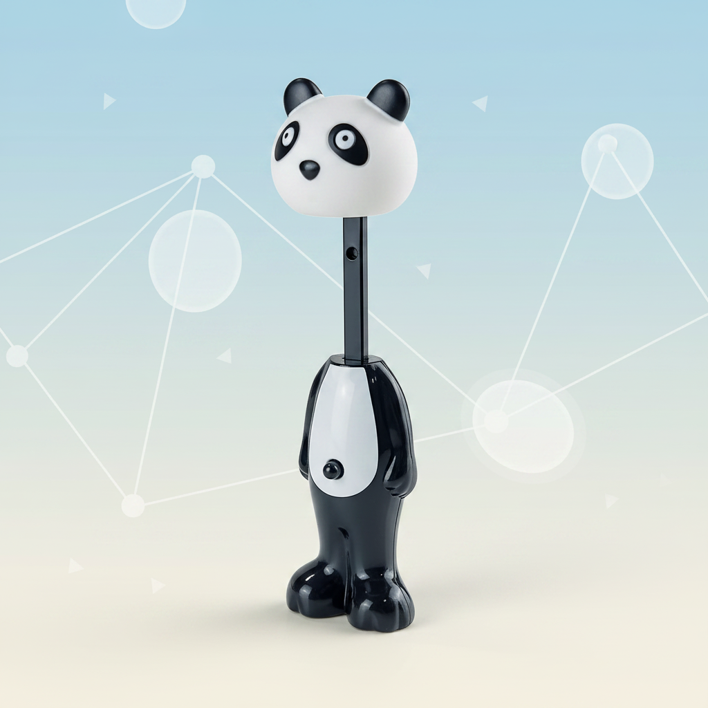 Panda toothbrush with an extended stem and panda-head cover in place