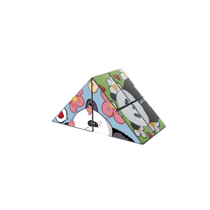 Triangle design with panda and flower illustrations