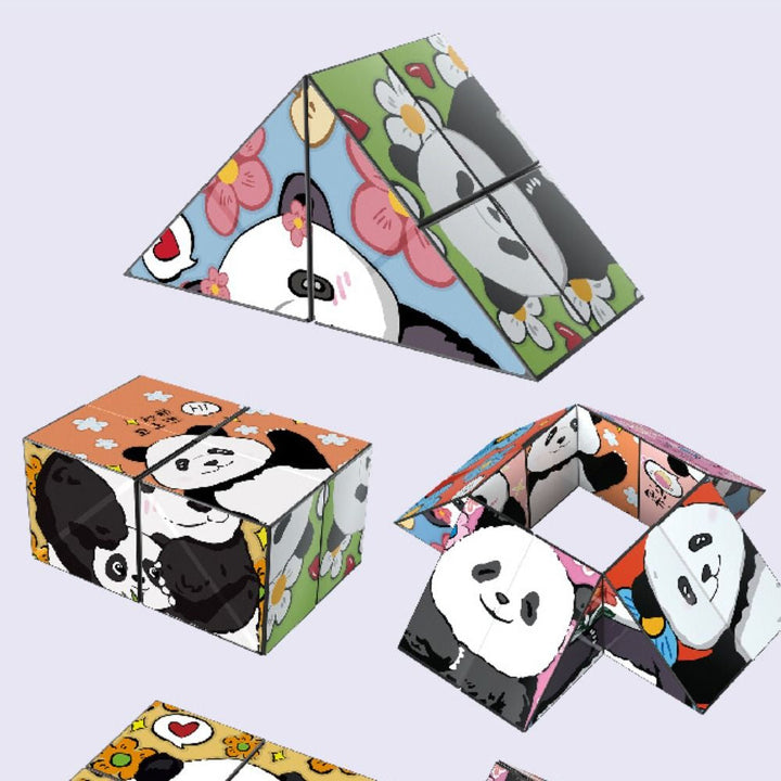 Triangular panda puzzle with additional folded and open configurations