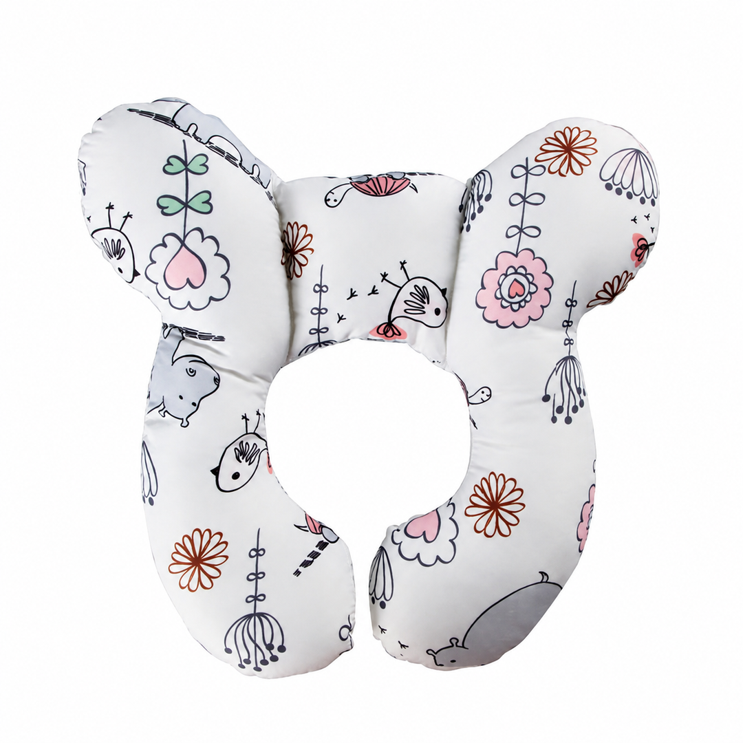 Pastel illustrated pillow with rounded sides and a split beneath the center opening