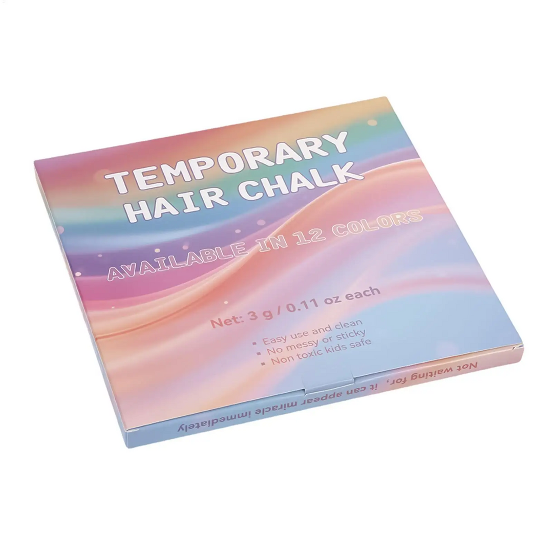 Closed hair chalk box with a pastel rainbow design
