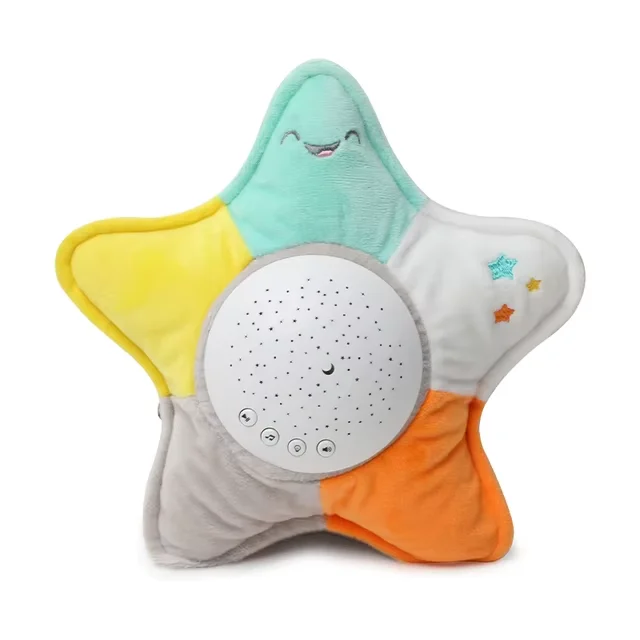 Patchwork starfish plush projector with mint, yellow, gray, and orange sections