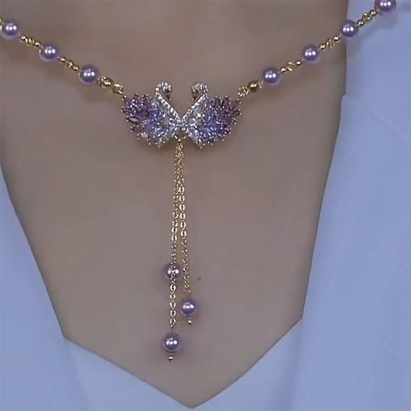 Petaline Purple Swan Heart Necklace Product Image 01