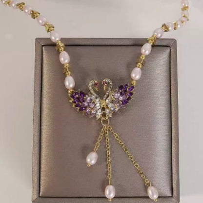 Petaline Purple Swan Heart Necklace Product Image 02