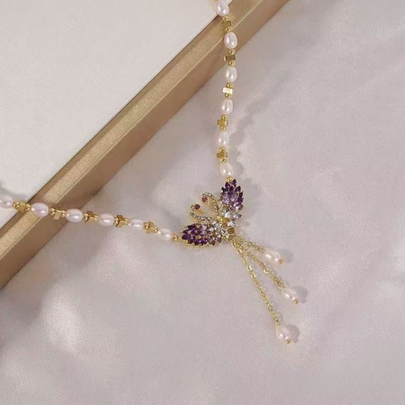 Petaline Purple Swan Heart Necklace Product Image 03
