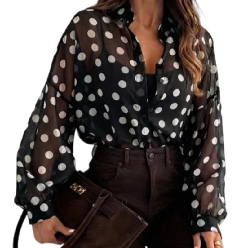 Phoebe Polka Dot Button Down Blouse Product Image 01
