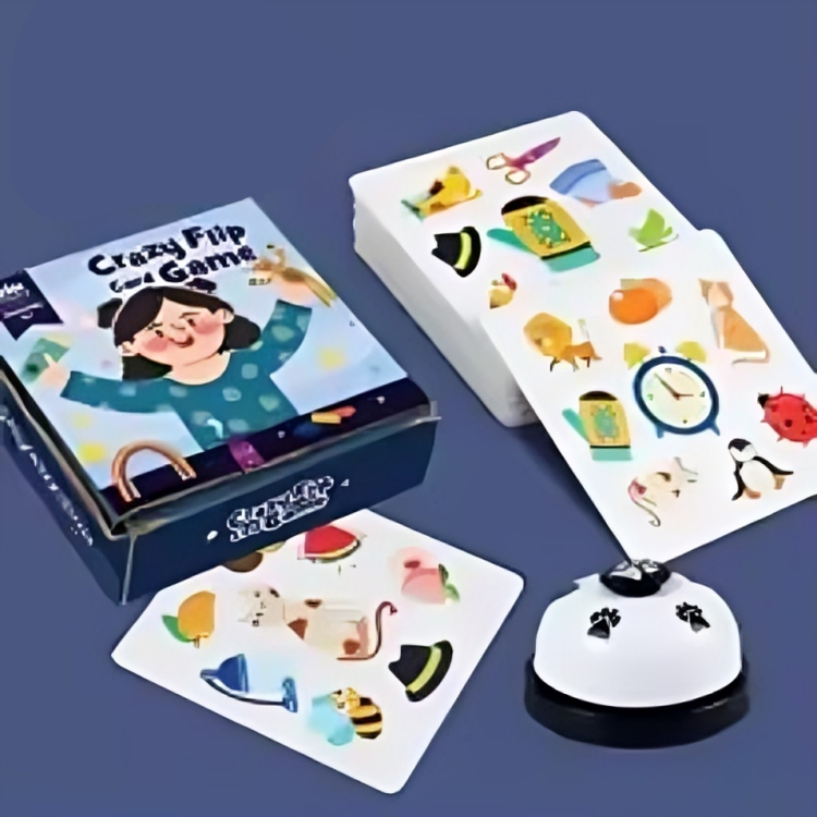 Matching card game bell option with picture cards, storage box and bell