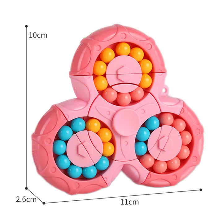 Pink bead puzzle with dimensions marked 11 cm wide, 10 cm tall, and 2.6 cm deep