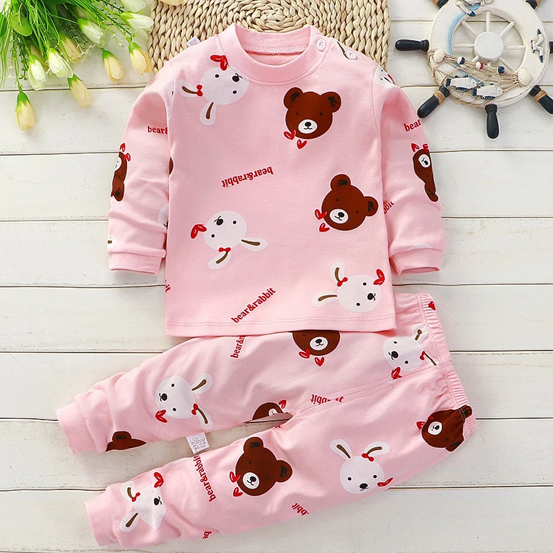 Pink bear and rabbit pajama set with matching printed long pants