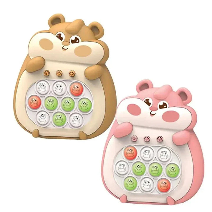 Brown and pink hamster speed games with colorful pop buttons
