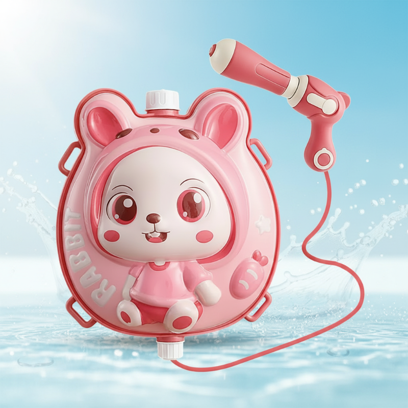 Pink bunny backpack water tank with matching pink water gun and hose