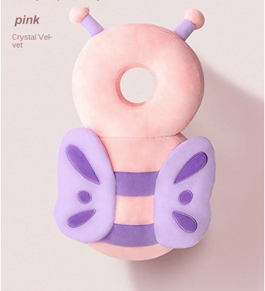 Pink butterfly head-and-back cushion with purple wings and a round head opening