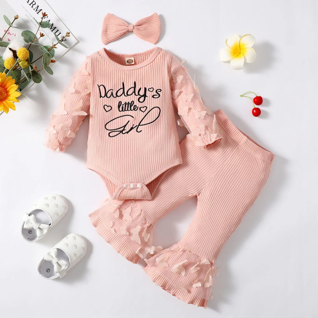 Pink “Daddy's little Girl” romper and matching pants with butterfly trim