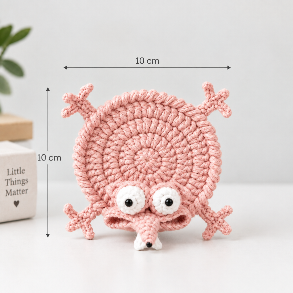Pink Coyote coaster measurement graphic showing a width and height of 10 cm