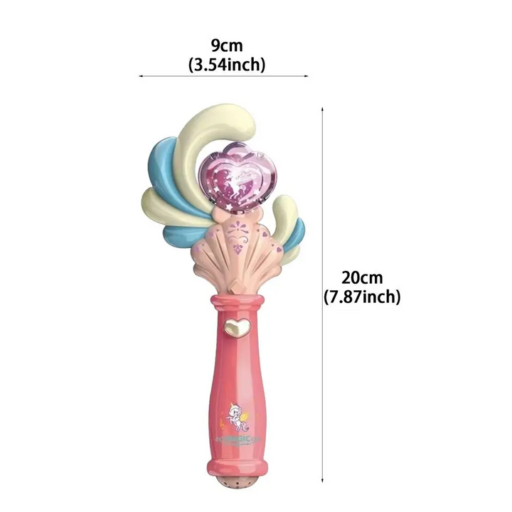 Pink toy wand measurement guide showing 9 cm width and 20 cm height