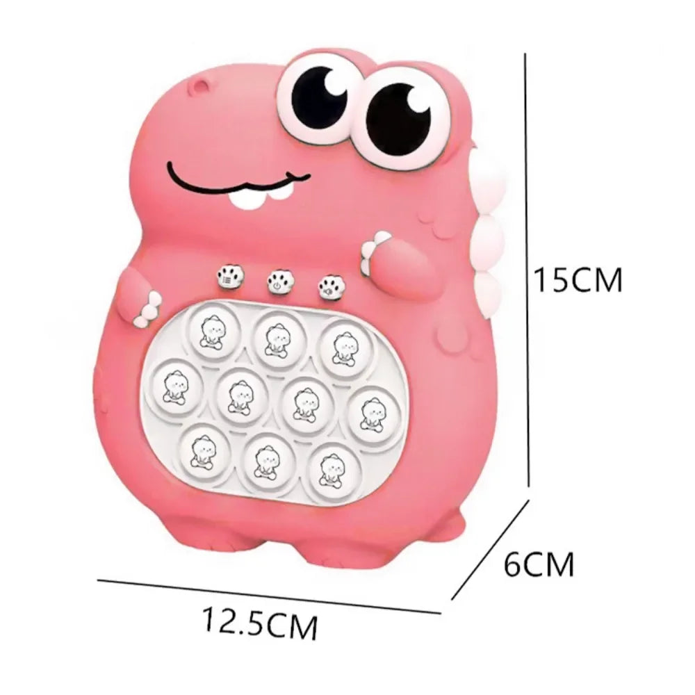 Pink dinosaur speed game with height, width and depth measurements