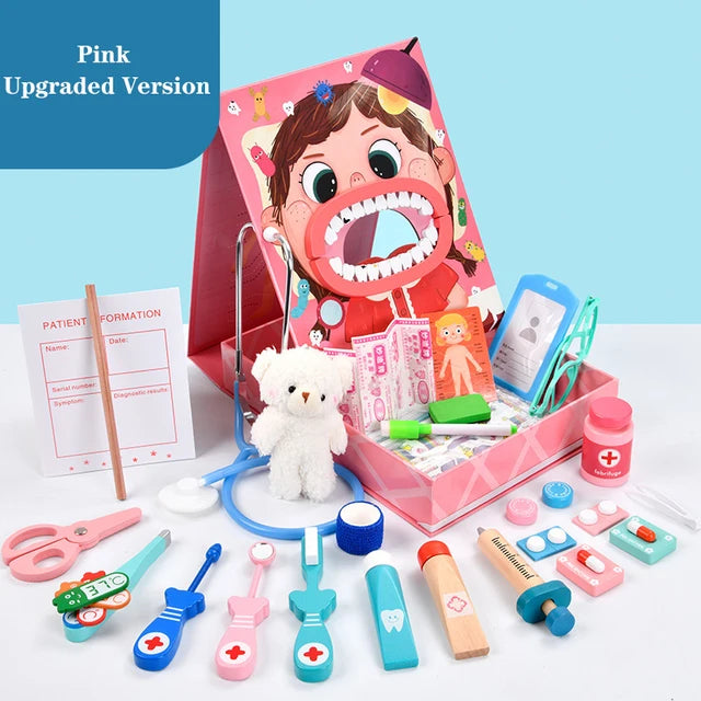 Pink Expanded dentist play set with a model mouth, storage box, and additional pretend tools