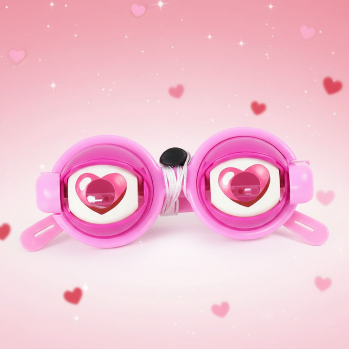 Pink blinking toy glasses with heart-shaped eye details