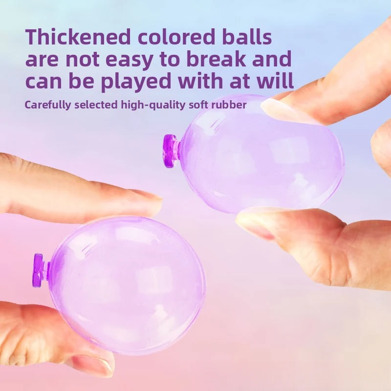 Hands squeezing purple and pink balloons