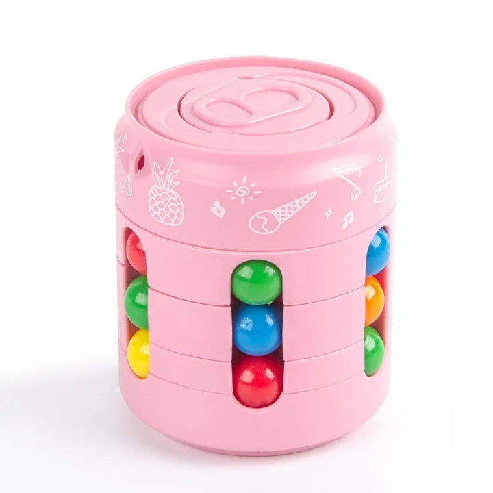 Pink fidget puzzle with colorful beads in vertical side slots