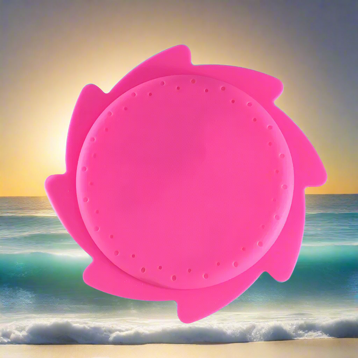 Plain pink silicone water flying disc with curved edge fins